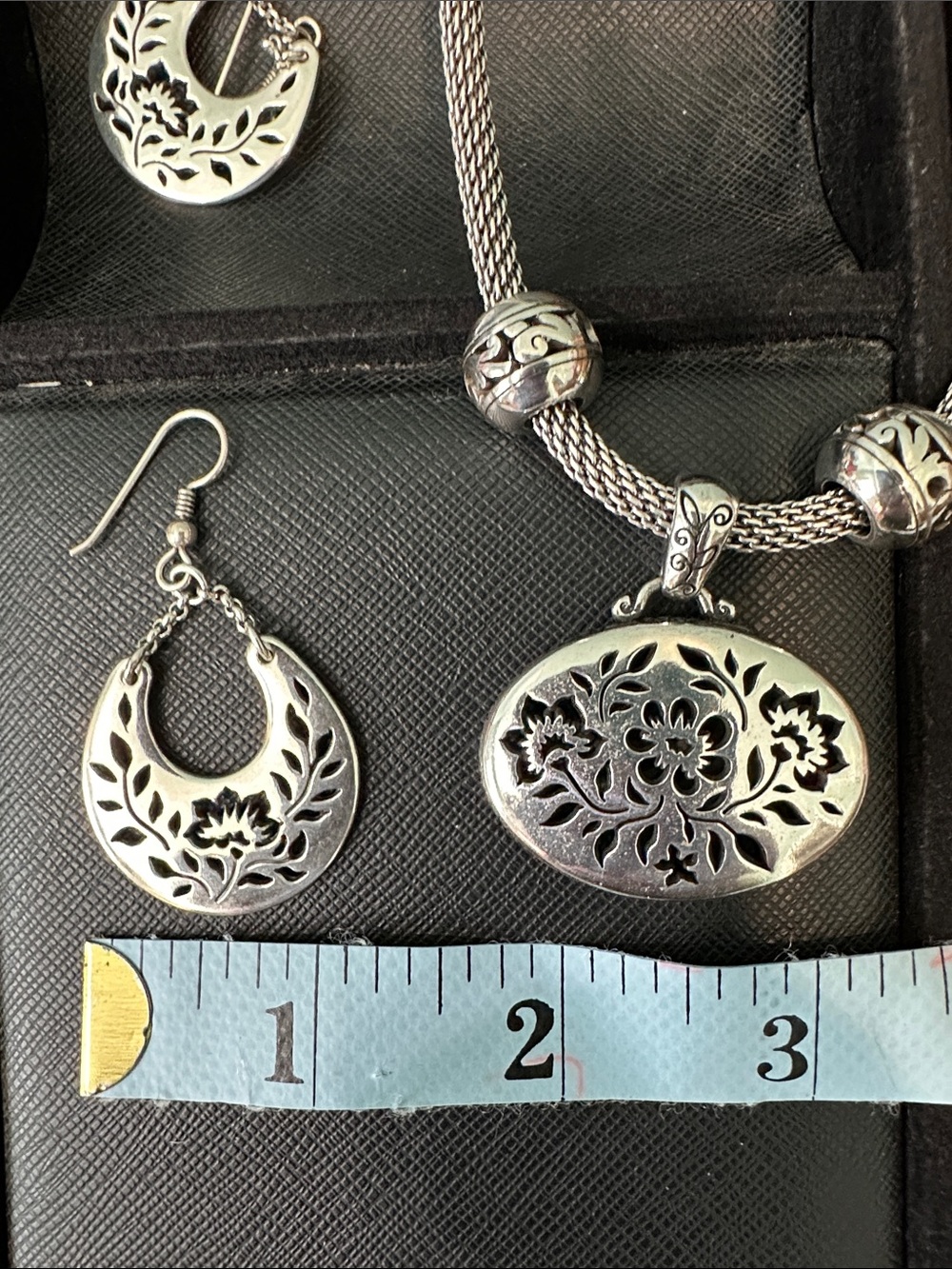 Brighton Silver Filigree Pendant Necklace and Hoop Earrings Set - Picture 6 of 6